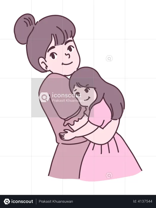 Mother hugging daughter  Illustration