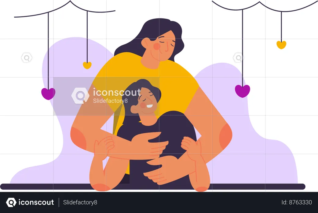 Mother Hugging Her Daughter  Illustration