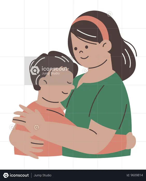 Mother Hugging her Son  Illustration