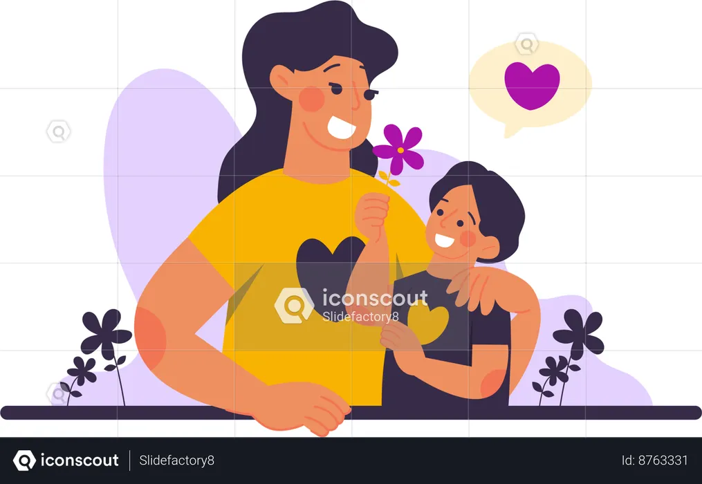 Mother Hugging Her Son  Illustration