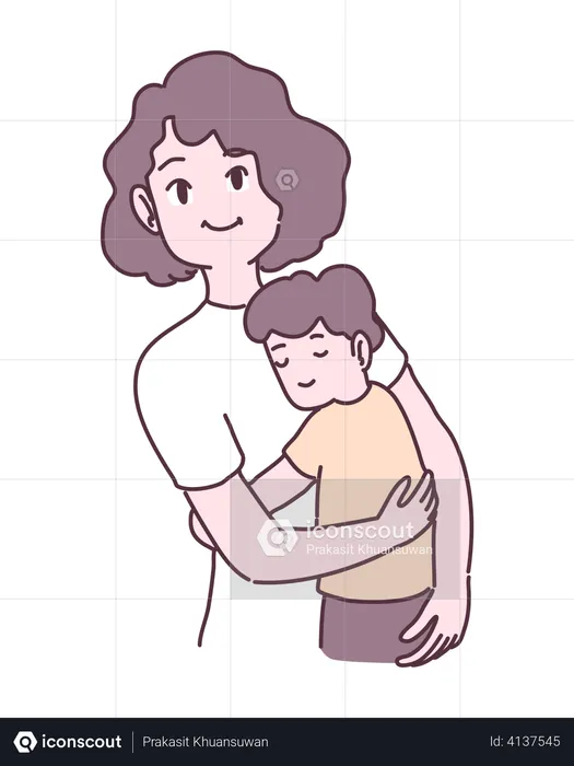 Mother hugging son  Illustration