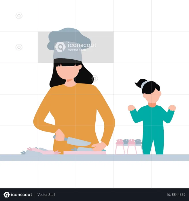 Mother is cutting the vegetables  Illustration