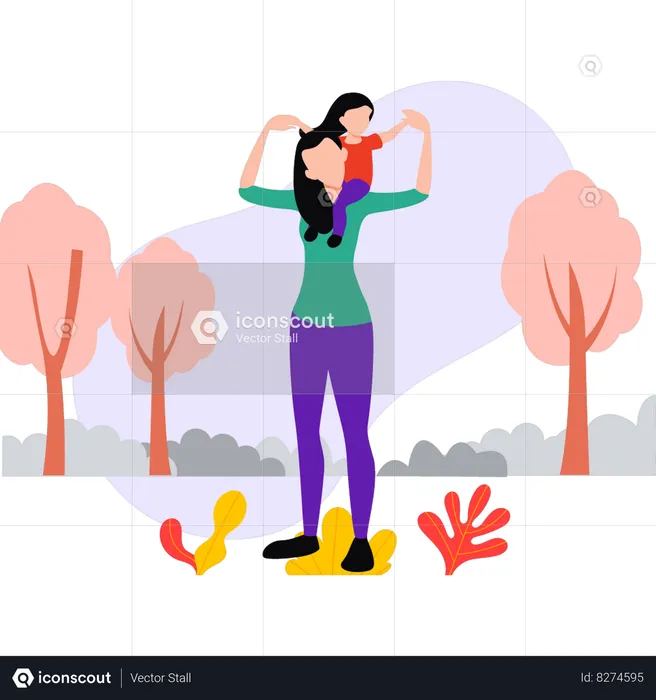 Mother is enjoying with her child  Illustration