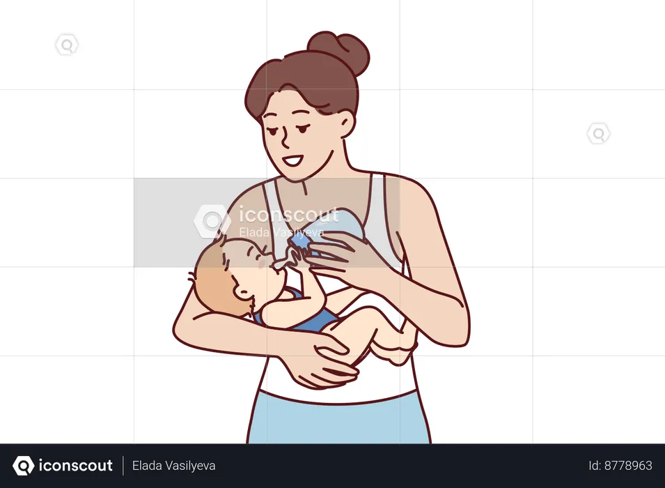 Mother is feeding new born child with milk  Illustration