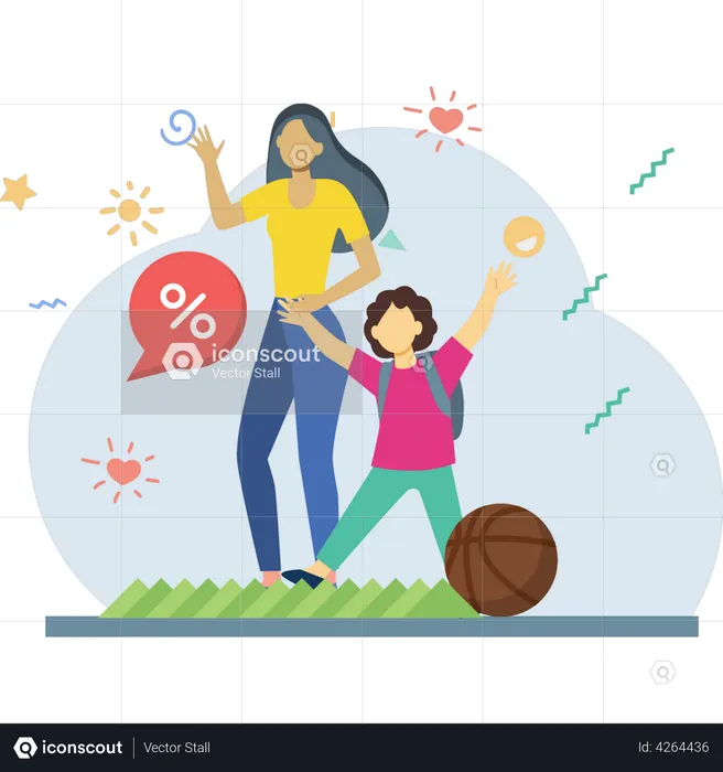 Mother is going to drop her kid to school  Illustration