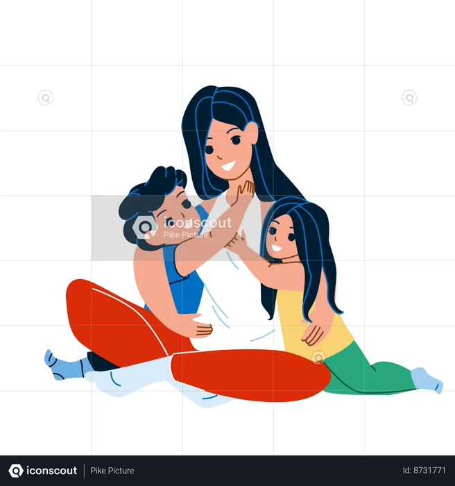 Mother is Hugging kids  Illustration