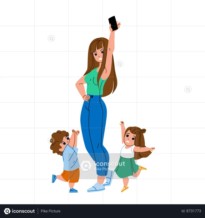 Mother is not giving mobile to kids  Illustration
