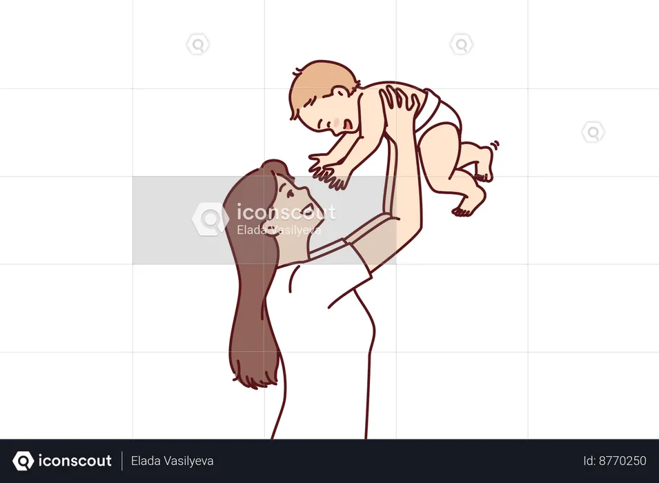 Mother is playing with her new born child  Illustration
