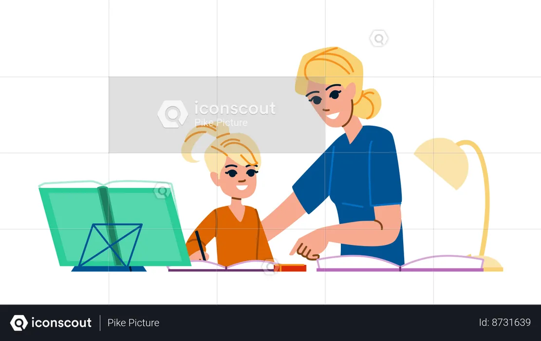 Mother is teaching her child  Illustration