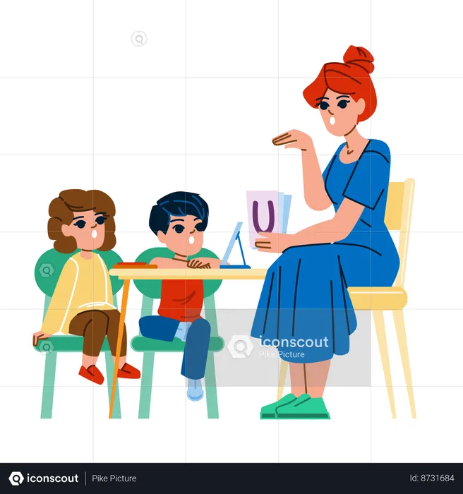 Mother is teaching her kids  Illustration