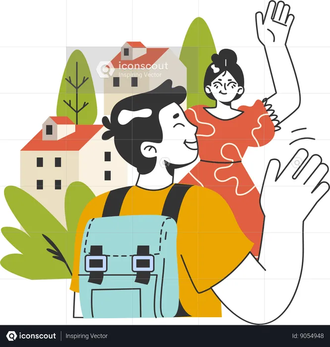 Mother is waving hand to kid  Illustration