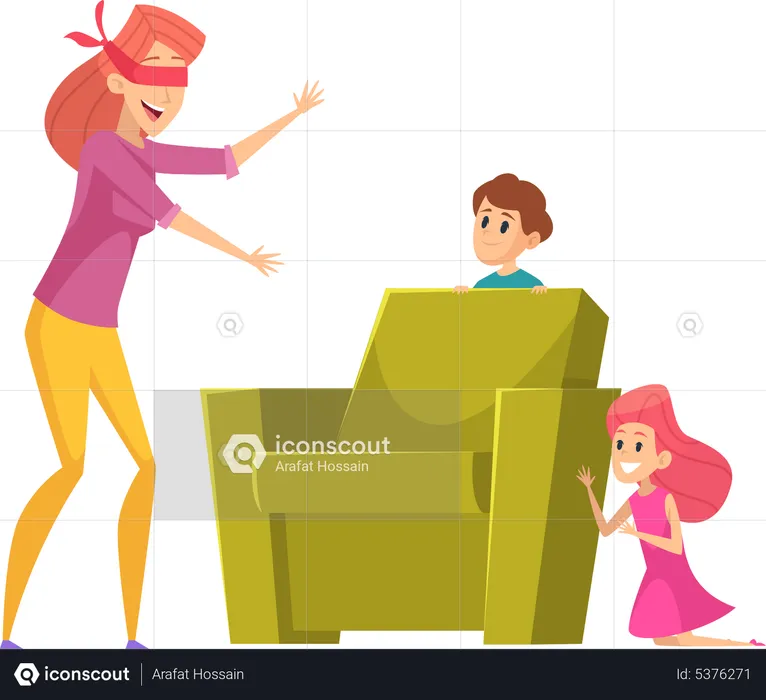 Mother playing hide and seek with Kids  Illustration