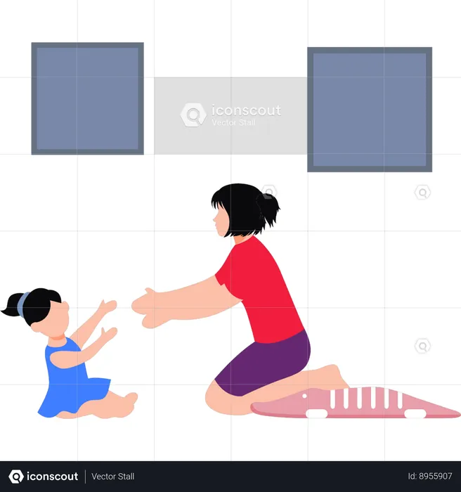 Mother Playing With Cute Baby  Illustration