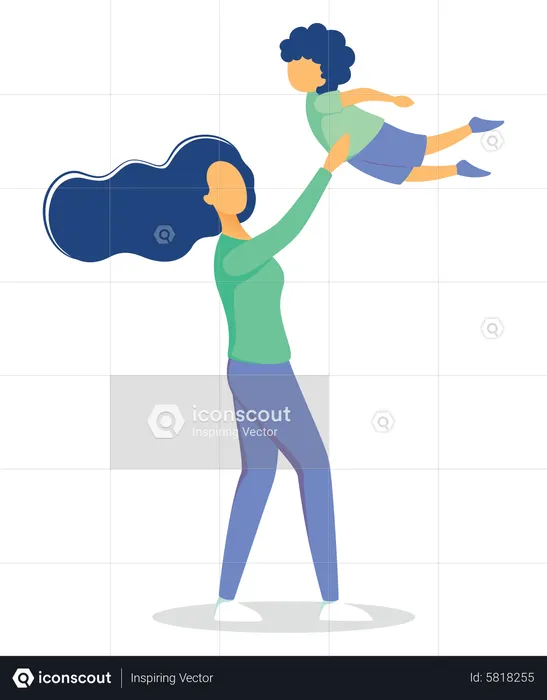 Mother playing with son  Illustration