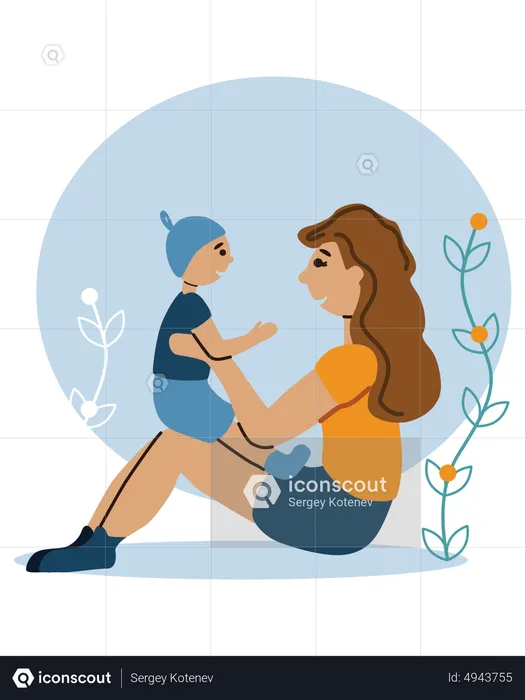 Mother plays with her baby  Illustration
