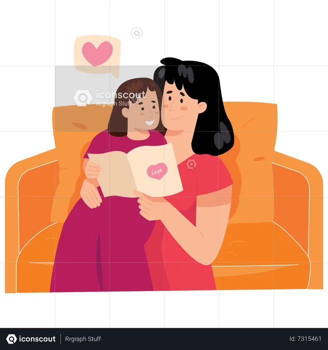 Mother Reading to her Daughter  Illustration