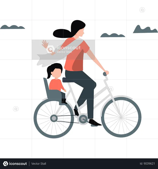 Mother riding bicycle with kid  Illustration