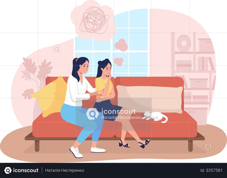 Mother support sad teenage daughter  Illustration