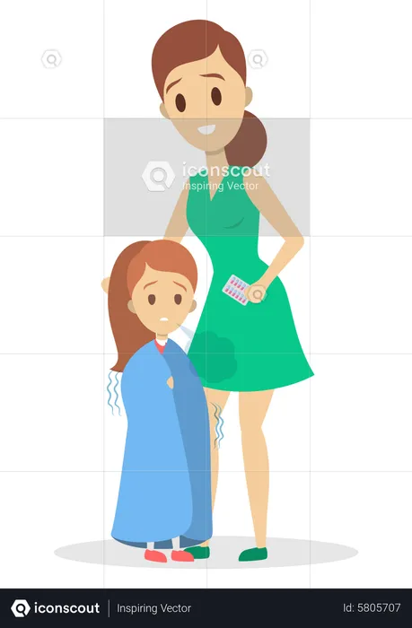 Mother take care of a sick daughter  Illustration