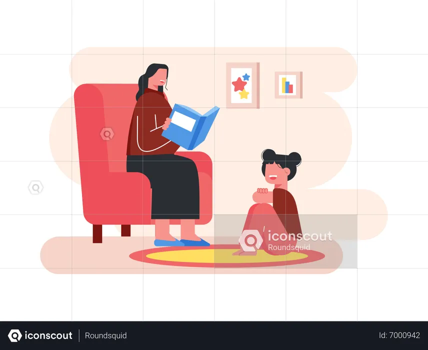 Mother teaching daughter  Illustration