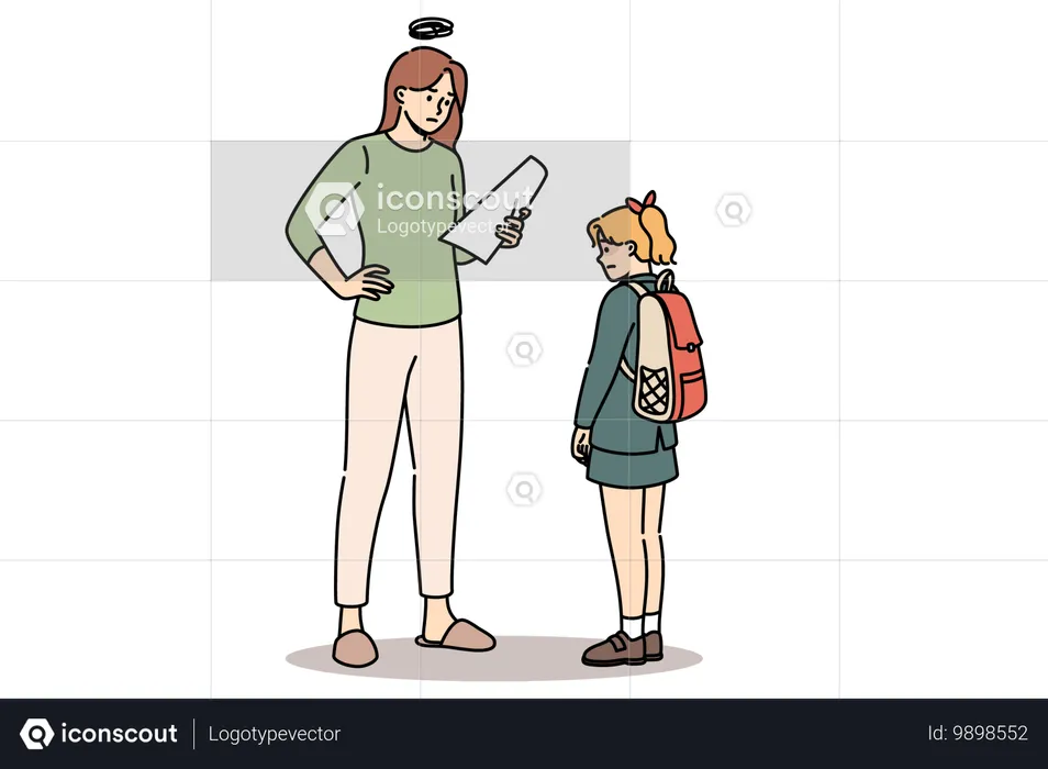 Mother upset because of daughter poor school grades  Illustration