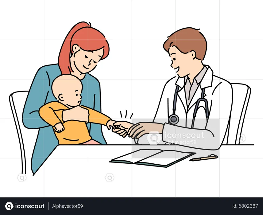 Mother visiting pediatrician for baby  Illustration