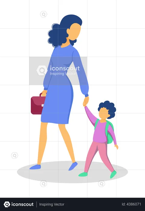 Mother walk kid to school  Illustration
