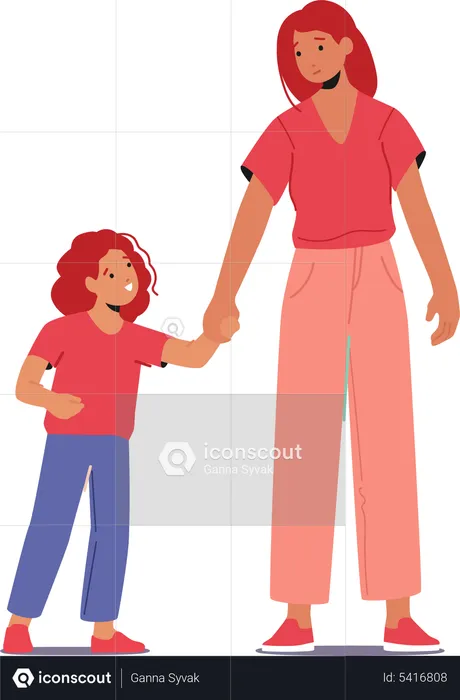 Mother walking with daughter  Illustration