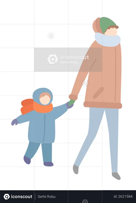 Mother walking with her little girl  Illustration