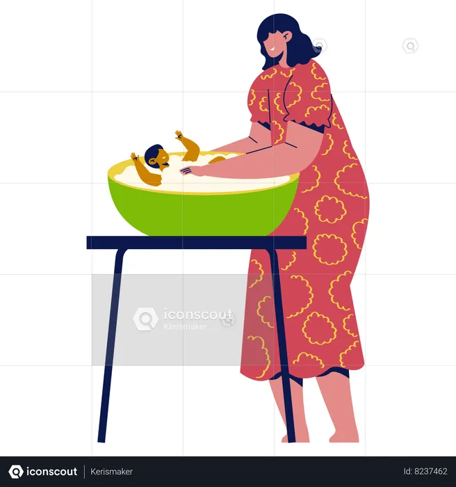 Mother washing baby  Illustration