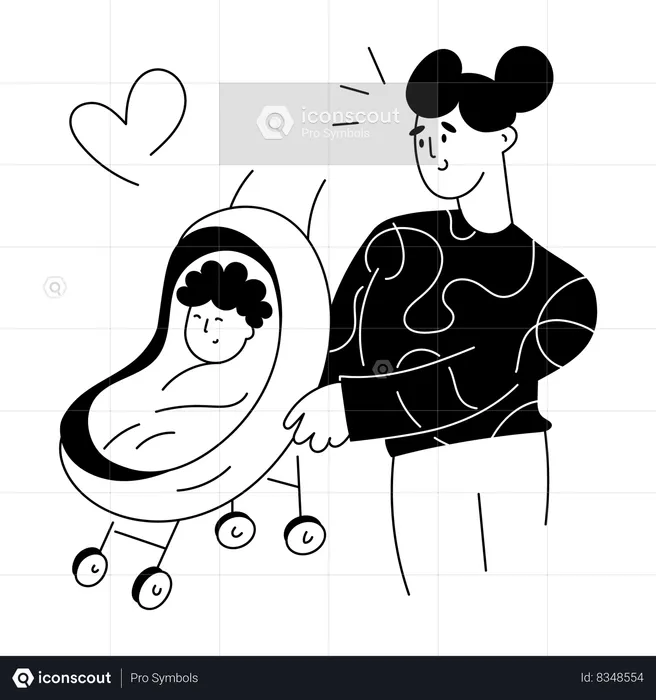 Mother with Baby Stroller  Illustration