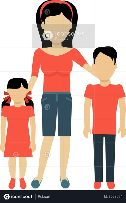 Mother With Children  Illustration