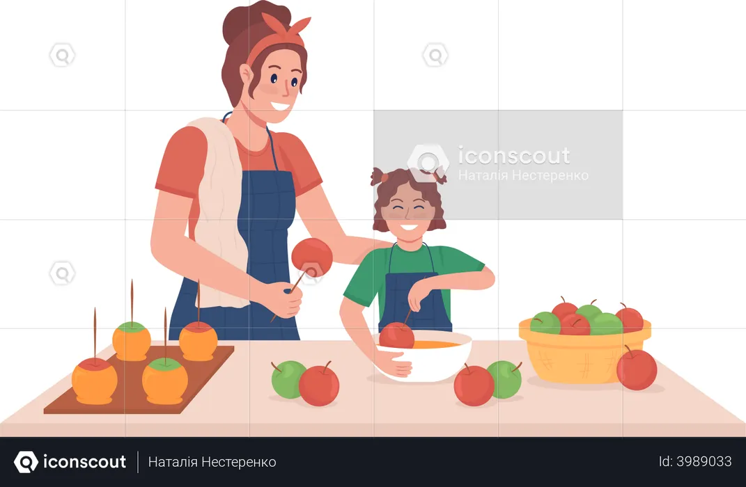Mother with kid cook  Illustration