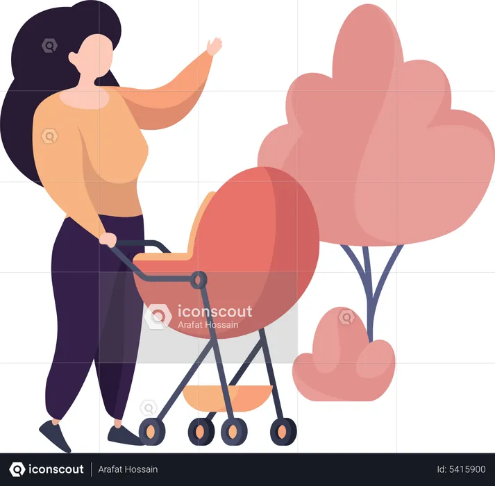 Mother with kid stroller  Illustration