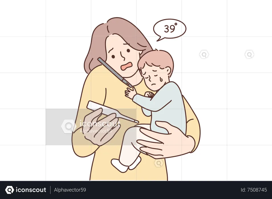 Mother with sick kid  Illustration