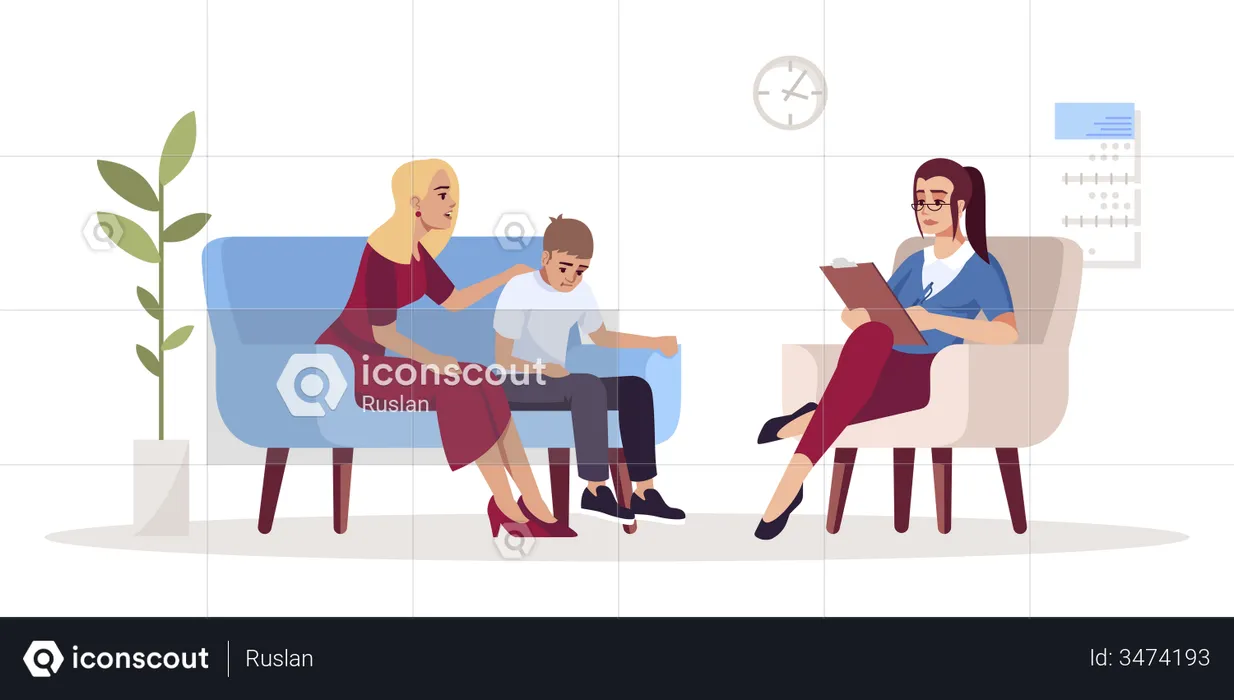 Mother with son consulting with doctor  Illustration