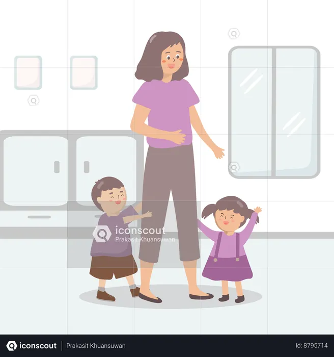 Mother with two children  Illustration