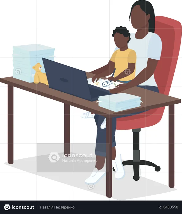 Mother working from home  Illustration