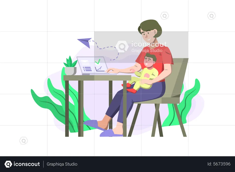 Mother working from home  Illustration