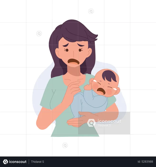 Mother worried about her baby. Baby is not stop crying  Illustration