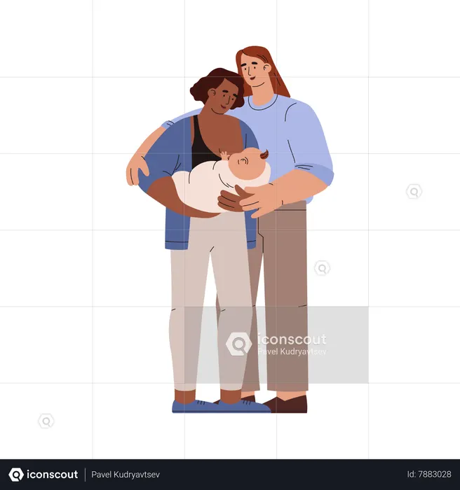 Mothers hold the newborn baby in arms and lovingly  Illustration
