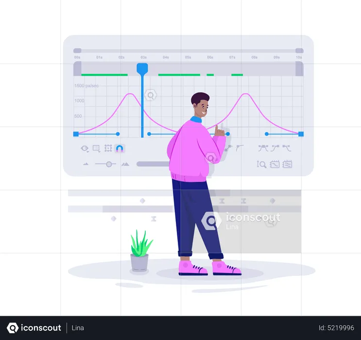 Motion designer edits the speed of the keys in a graph editor  Illustration