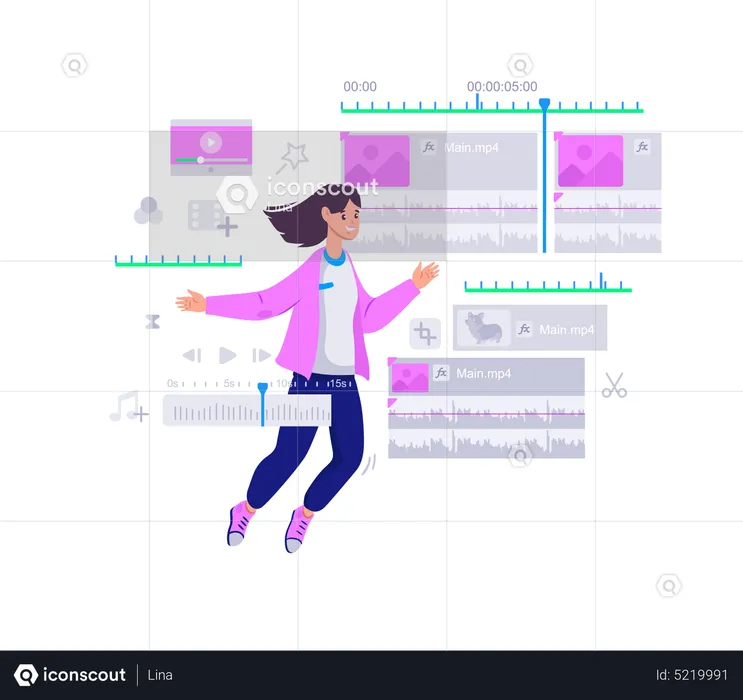 Motion designer woman workflow in software interface  Illustration