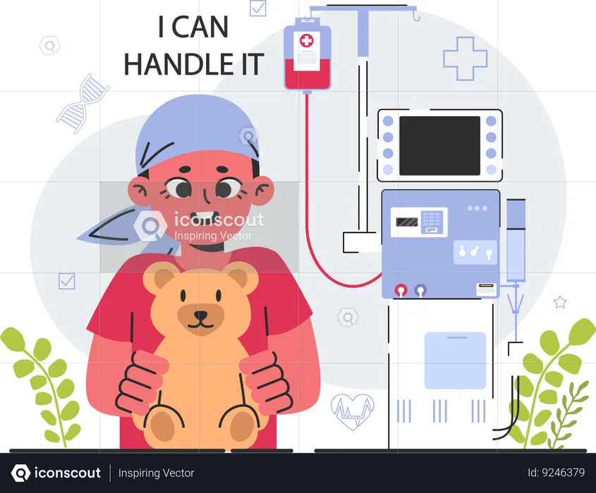 Motivated girl suffering from cancer saying I can handle it  Illustration