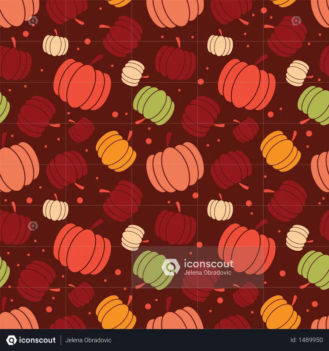 Ringraziamento e autunno senza cuciture con zucche, design colorato  Illustration