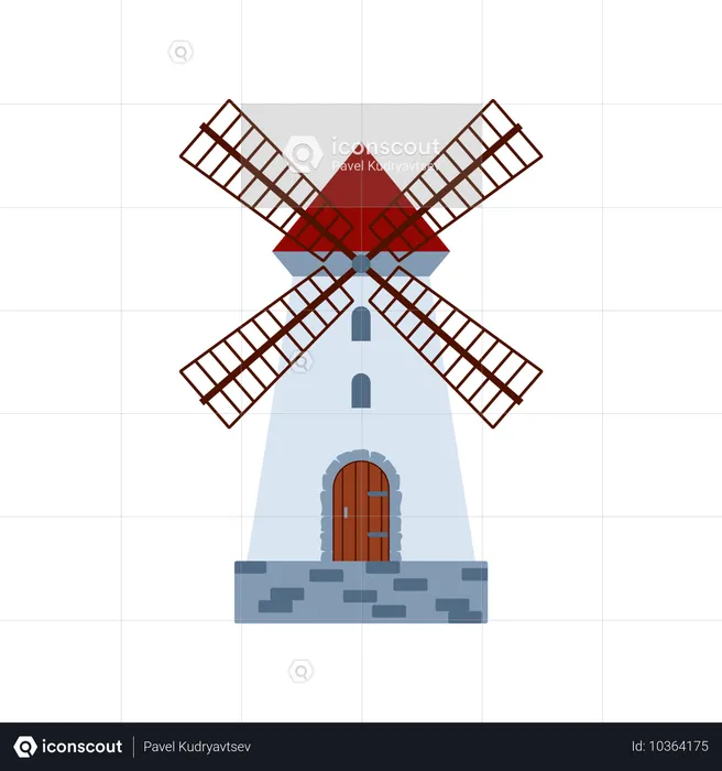 Moulin à vent rural médiéval  Illustration