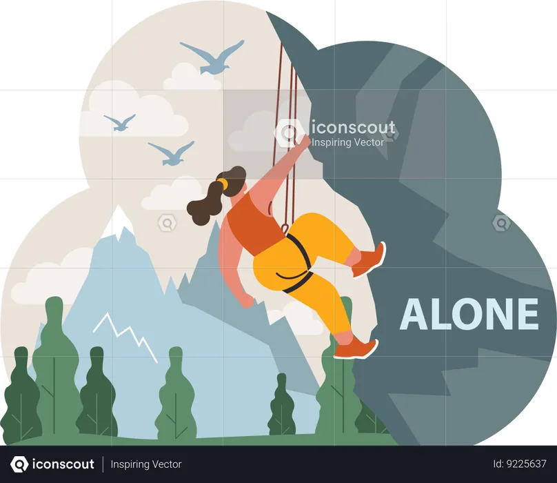 Mountain climbing alone  Illustration