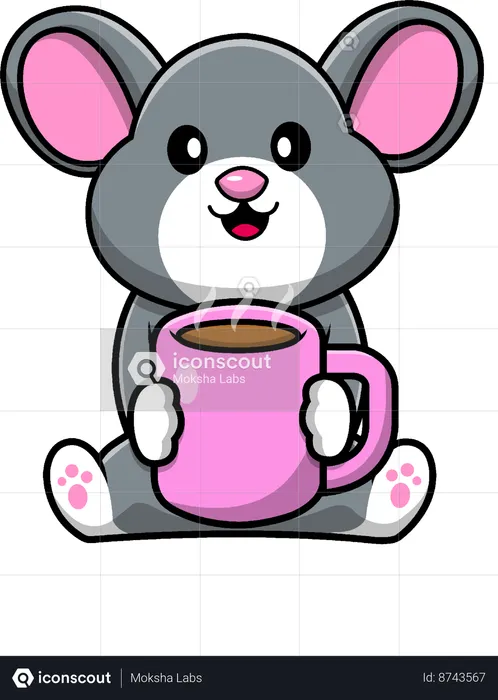 Mouse Holding Coffe Mug  Illustration