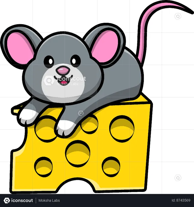 Mouse Sitting On Cheese  Illustration