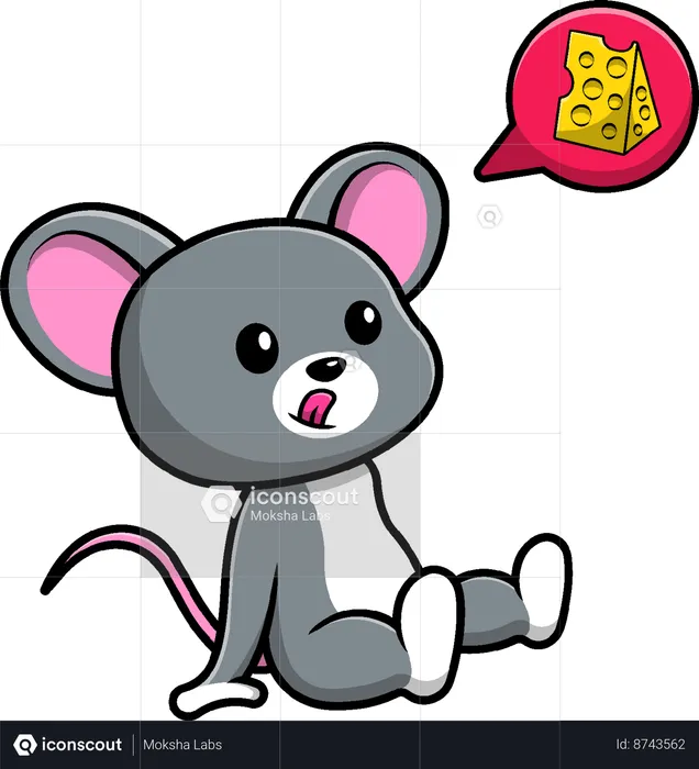 Mouse Sitting With Imagine Cheese  Illustration